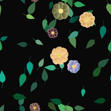 Basit çiçek ve yeşil yapraklı tasarım kompozisyonu, vektör illüstrasyonu