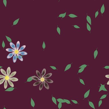 Basit çiçek ve yeşil yapraklı tasarım kompozisyonu, vektör illüstrasyonu