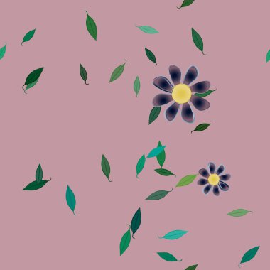 Basit çiçek ve yeşil yapraklı tasarım kompozisyonu, vektör illüstrasyonu