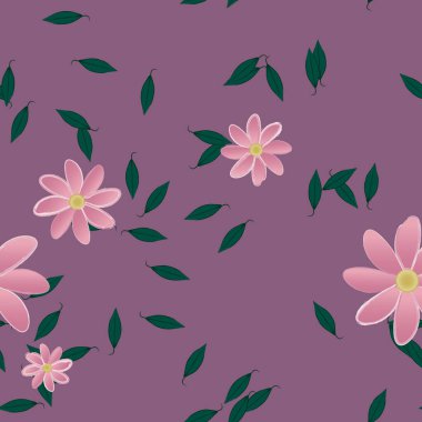 Basit çiçek ve yeşil yapraklı tasarım kompozisyonu, vektör illüstrasyonu