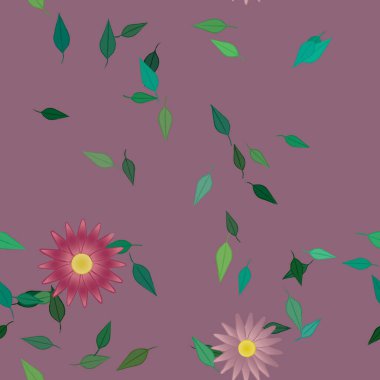 Basit çiçek ve yeşil yapraklı tasarım kompozisyonu, vektör illüstrasyonu