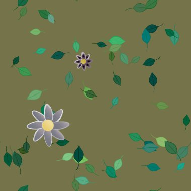 Basit çiçek ve yeşil yapraklı tasarım kompozisyonu, vektör illüstrasyonu