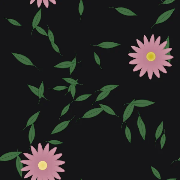 Composición Diseño Con Flores Simples Hojas Verdes Ilustración Vectorial — Vector de stock