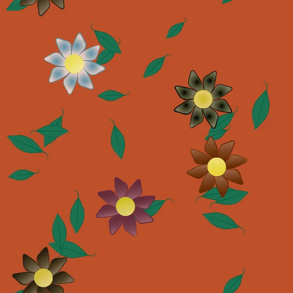 Design Sammansättning Med Enkla Blommor Och Gröna Blad Vektor Illustration — Stock vektor