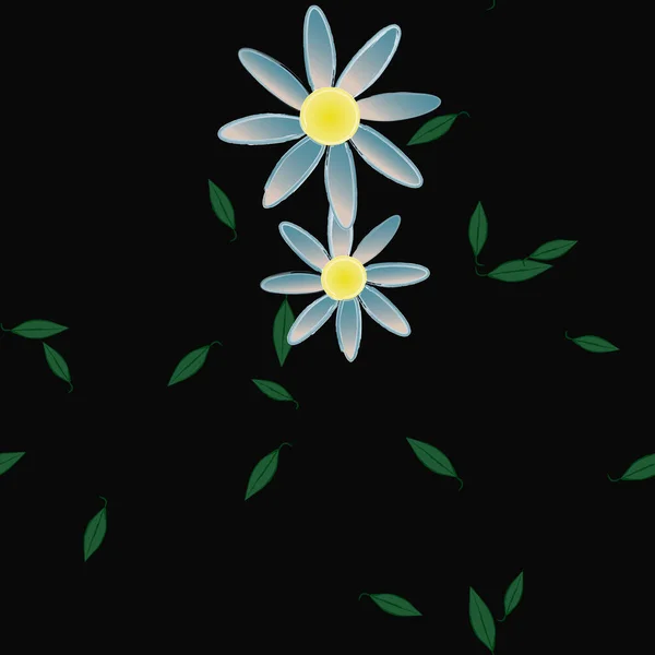 Composición Diseño Con Flores Simples Hojas Verdes Ilustración Vectorial — Archivo Imágenes Vectoriales