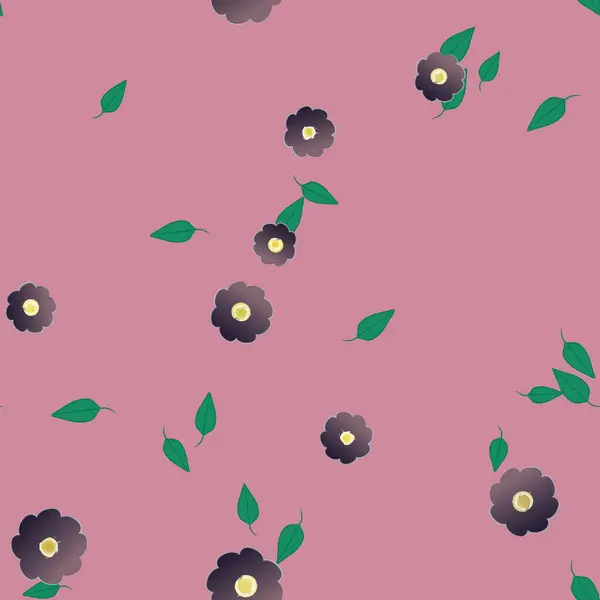 Composición Diseño Con Flores Simples Hojas Verdes Ilustración Vectorial — Vector de stock