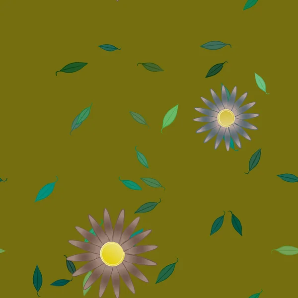 Composición Diseño Con Flores Simples Hojas Verdes Ilustración Vectorial — Vector de stock