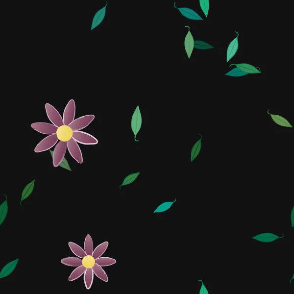 Composição Design Com Flores Simples Folhas Verdes Ilustração Vetorial —  Vetores de Stock