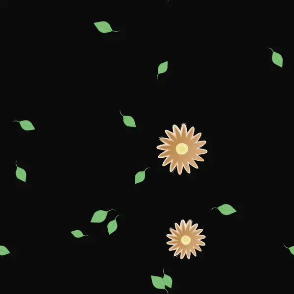 Composición Diseño Con Flores Simples Hojas Verdes Ilustración Vectorial — Vector de stock