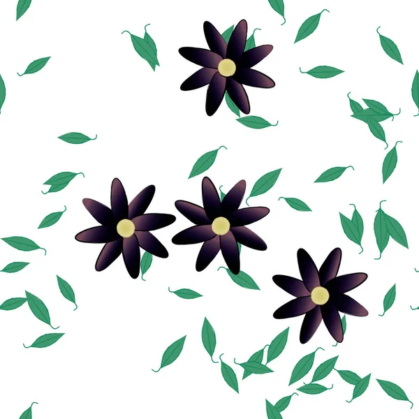 Composição Design Com Flores Simples Folhas Verdes Ilustração Vetorial — Vetor de Stock