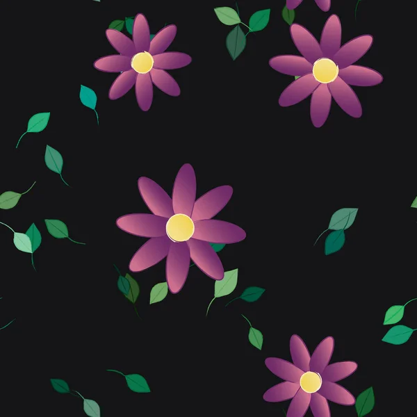 Composição Design Com Flores Simples Folhas Verdes Ilustração Vetorial — Vetor de Stock