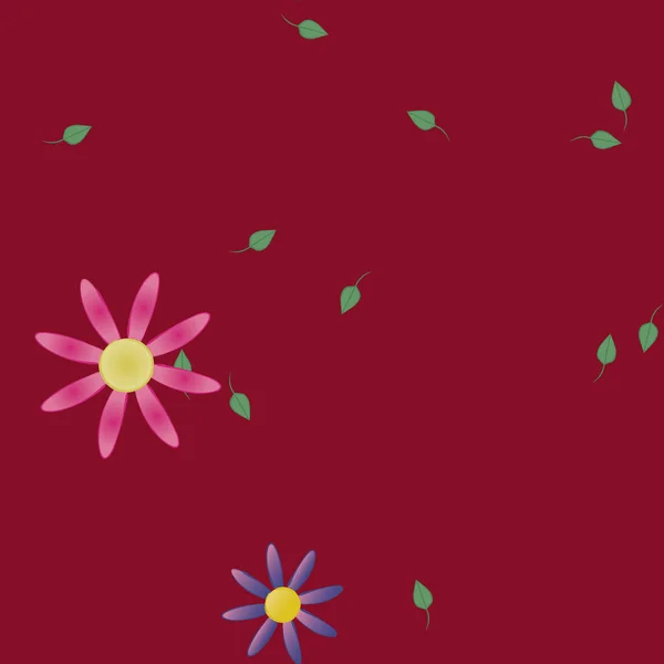 Composición Diseño Con Flores Simples Hojas Verdes Ilustración Vectorial — Archivo Imágenes Vectoriales