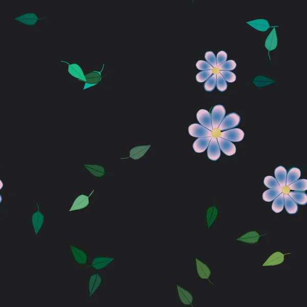 Composición Diseño Con Flores Simples Hojas Verdes Ilustración Vectorial — Archivo Imágenes Vectoriales