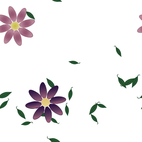 Composição Design Com Flores Simples Folhas Verdes Ilustração Vetorial — Vetor de Stock