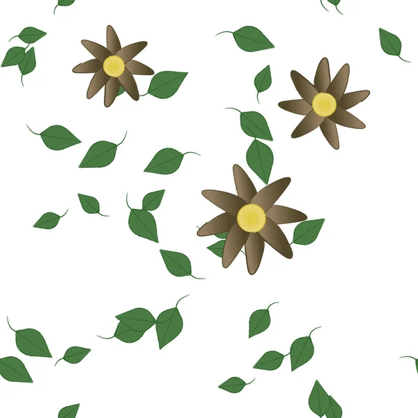 Composición Diseño Con Flores Simples Hojas Verdes Ilustración Vectorial — Vector de stock