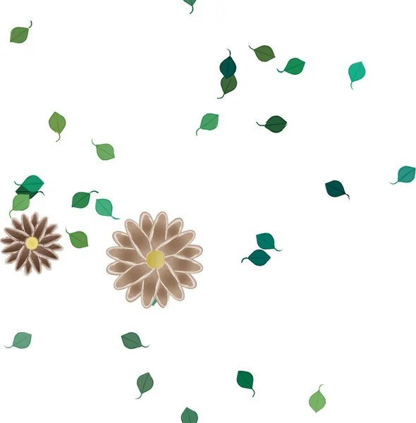 Composição Design Com Flores Simples Folhas Verdes Ilustração Vetorial — Vetor de Stock