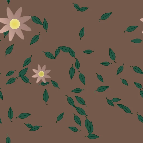 Composición Diseño Con Flores Simples Hojas Verdes Ilustración Vectorial — Archivo Imágenes Vectoriales