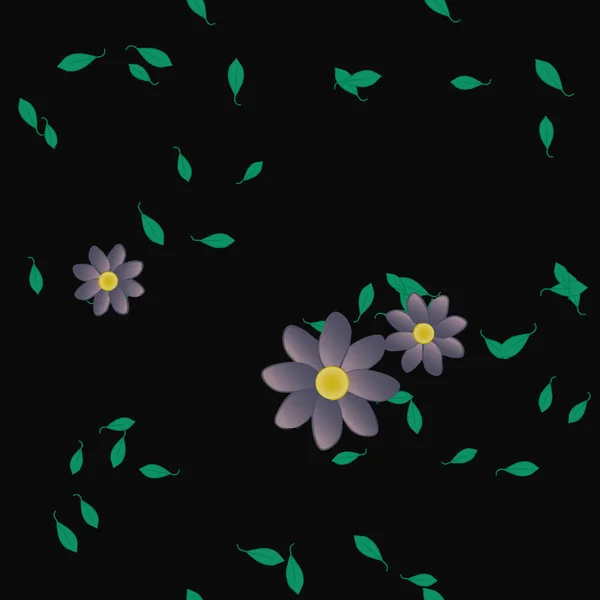 Composición Diseño Con Flores Simples Hojas Verdes Ilustración Vectorial — Vector de stock