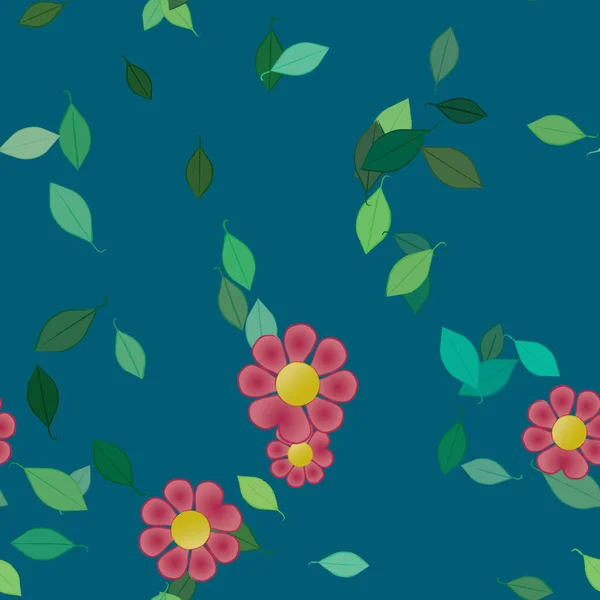 Composição Design Com Flores Simples Folhas Verdes Ilustração Vetorial — Vetor de Stock