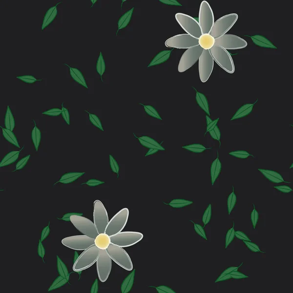 Composição Design Com Flores Simples Folhas Verdes Ilustração Vetorial — Vetor de Stock