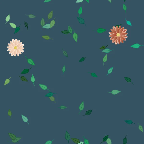 Composition Design Avec Fleurs Simples Feuilles Vertes Illustration Vectorielle — Image vectorielle