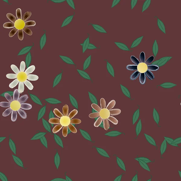 Composition Design Avec Fleurs Simples Feuilles Vertes Illustration Vectorielle — Image vectorielle