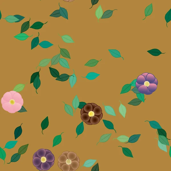 Design Sammansättning Med Enkla Blommor Och Gröna Blad Vektor Illustration — Stock vektor