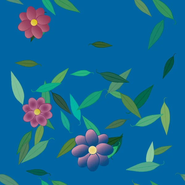 Composición Diseño Con Flores Simples Hojas Verdes Ilustración Vectorial — Vector de stock