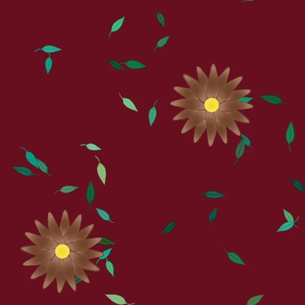 Composición Diseño Con Flores Simples Hojas Verdes Ilustración Vectorial — Vector de stock