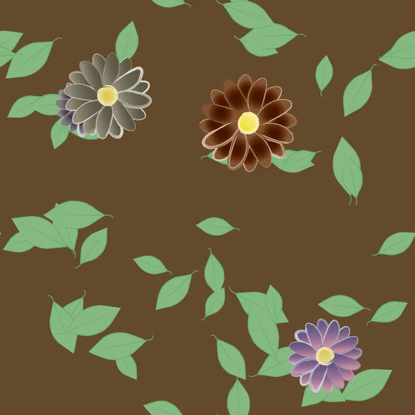 Composition Design Avec Fleurs Simples Feuilles Vertes Illustration Vectorielle — Image vectorielle