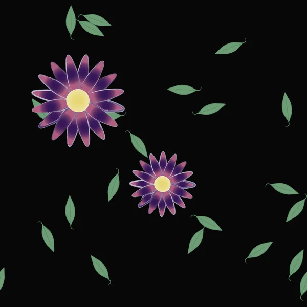 Composition Design Avec Fleurs Simples Feuilles Vertes Illustration Vectorielle — Image vectorielle