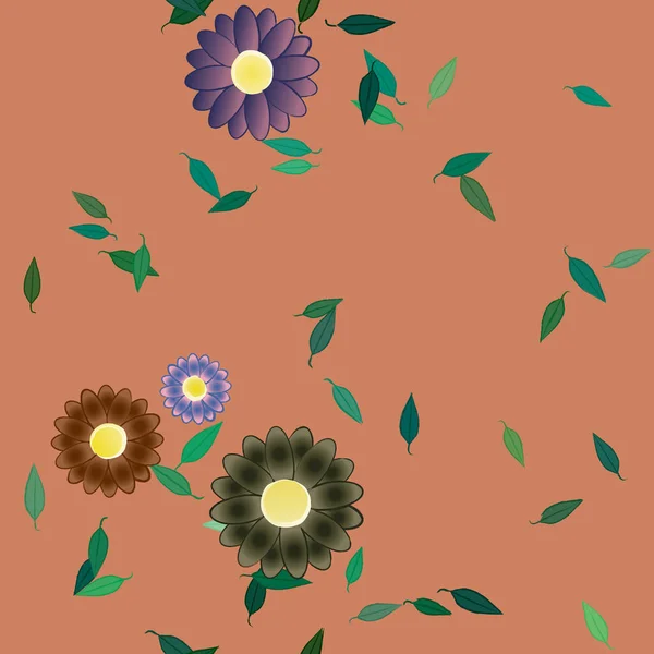 Composition Design Avec Fleurs Simples Feuilles Vertes Illustration Vectorielle — Image vectorielle