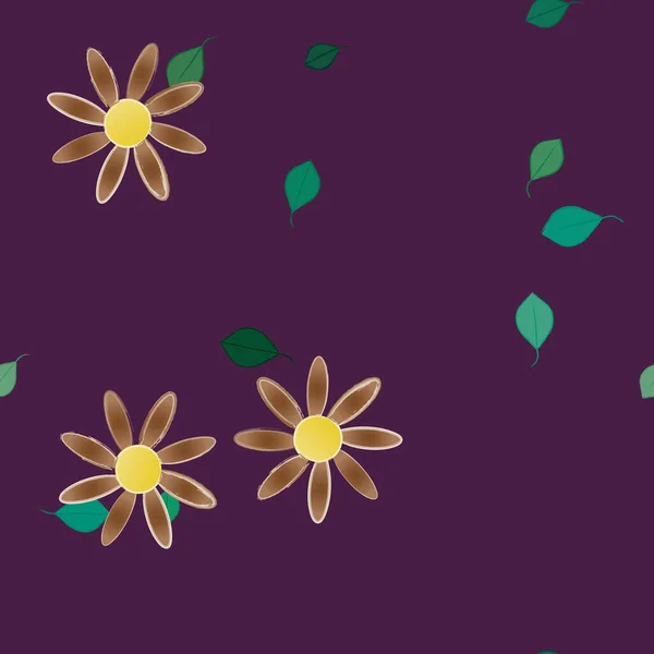 Composición Diseño Con Flores Simples Hojas Verdes Ilustración Vectorial — Vector de stock