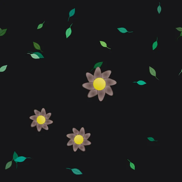 Composición Diseño Con Flores Simples Hojas Verdes Ilustración Vectorial — Archivo Imágenes Vectoriales