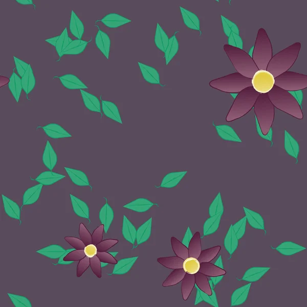 Composição Design Com Flores Simples Folhas Verdes Ilustração Vetorial — Vetor de Stock