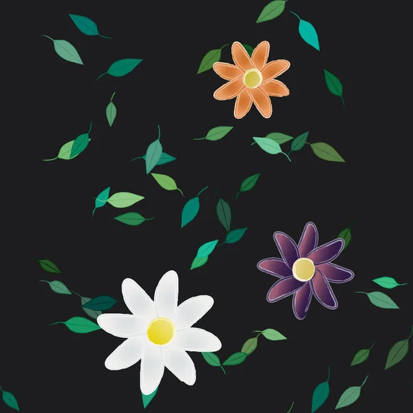 Composição Design Com Flores Simples Folhas Verdes Ilustração Vetorial — Vetor de Stock