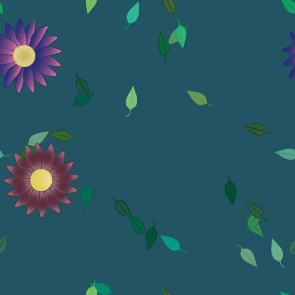 Composição Design Com Flores Simples Folhas Verdes Ilustração Vetorial — Vetor de Stock