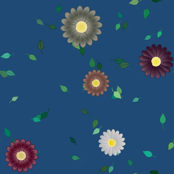 Composição Design Com Flores Simples Folhas Verdes Ilustração Vetorial — Vetor de Stock