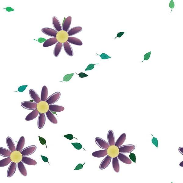 Composición Diseño Con Flores Simples Hojas Verdes Ilustración Vectorial — Vector de stock