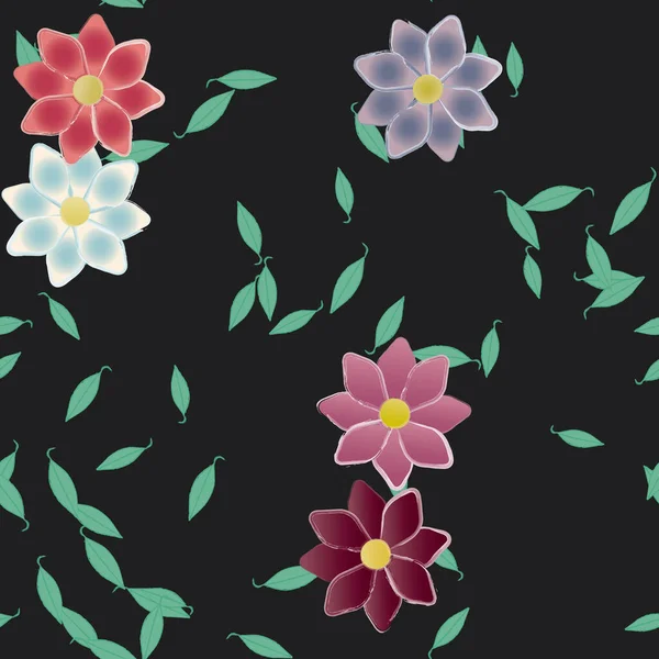 Composition Design Avec Fleurs Simples Feuilles Vertes Illustration Vectorielle — Image vectorielle