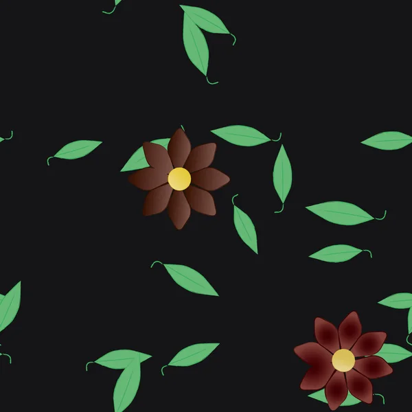 Composition Design Avec Fleurs Simples Feuilles Vertes Illustration Vectorielle — Image vectorielle