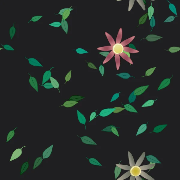 Composição Design Com Flores Simples Folhas Verdes Ilustração Vetorial — Vetor de Stock