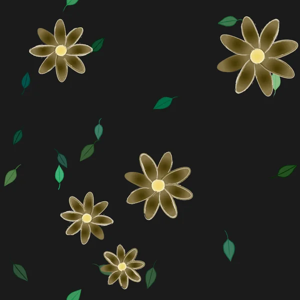 Composição Design Com Flores Simples Folhas Verdes Ilustração Vetorial — Vetor de Stock