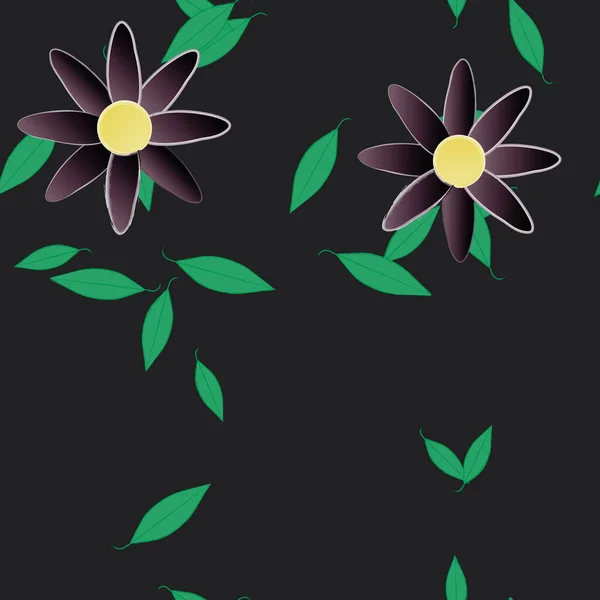 Composition Design Avec Fleurs Simples Feuilles Vertes Illustration Vectorielle — Image vectorielle