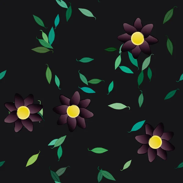 Composition Design Avec Fleurs Simples Feuilles Vertes Illustration Vectorielle — Image vectorielle