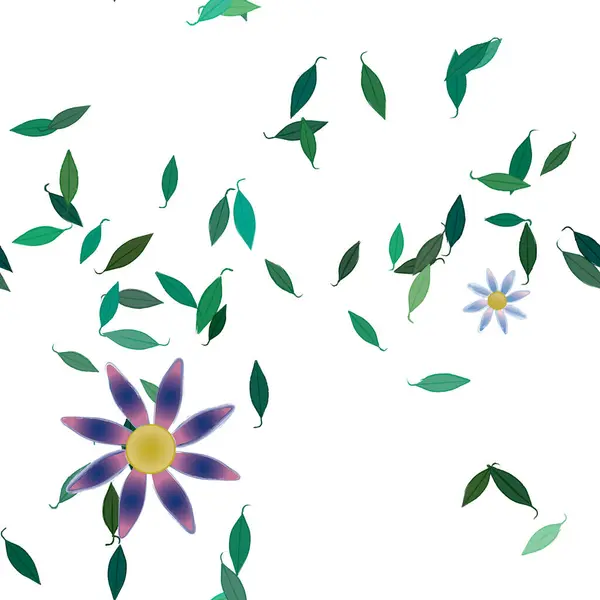 Composição Design Com Flores Simples Folhas Verdes Ilustração Vetorial —  Vetores de Stock