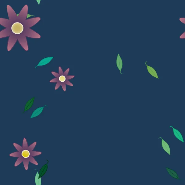 Composition Design Avec Fleurs Simples Feuilles Vertes Illustration Vectorielle — Image vectorielle