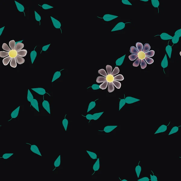 Composición Diseño Con Flores Simples Hojas Verdes Ilustración Vectorial — Vector de stock