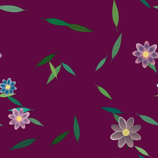 Composición Diseño Con Flores Simples Hojas Verdes Ilustración Vectorial — Archivo Imágenes Vectoriales