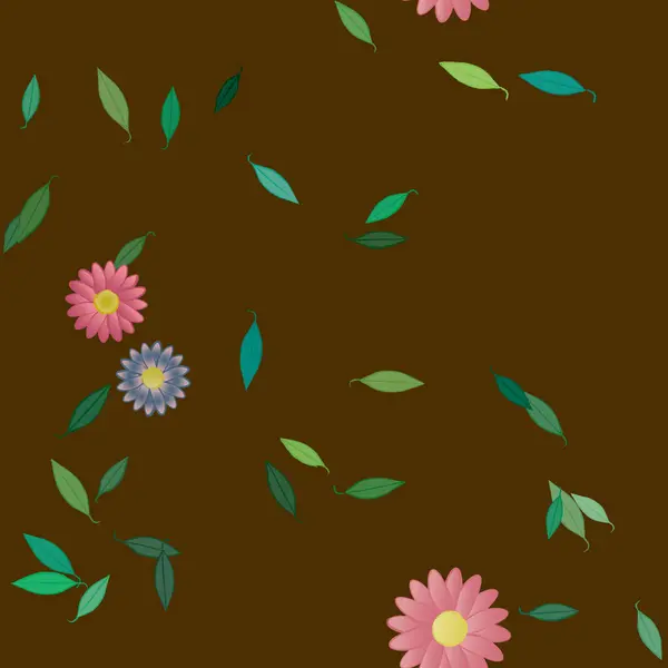 Composición Diseño Con Flores Simples Hojas Verdes Ilustración Vectorial — Vector de stock